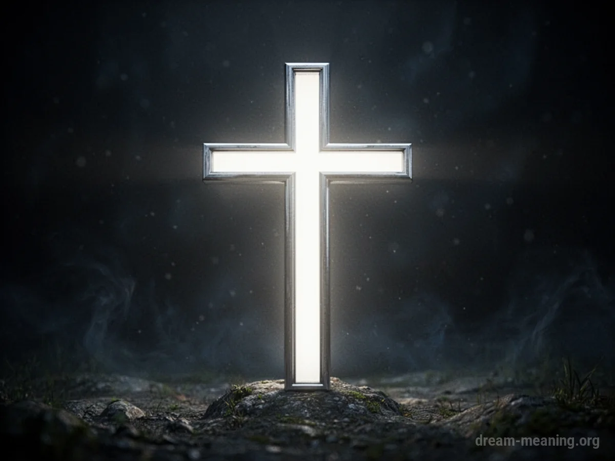 A glowing silver cross.