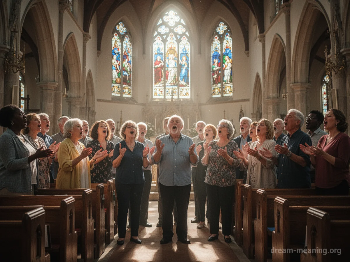 People singing hymns in a church sanctuary.