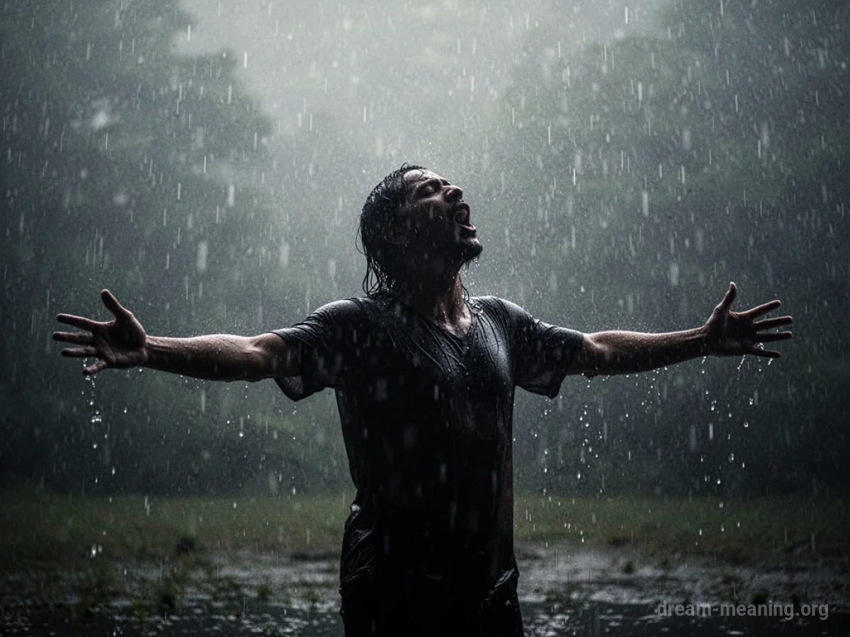 Silhouette of a person singing in the rain.
