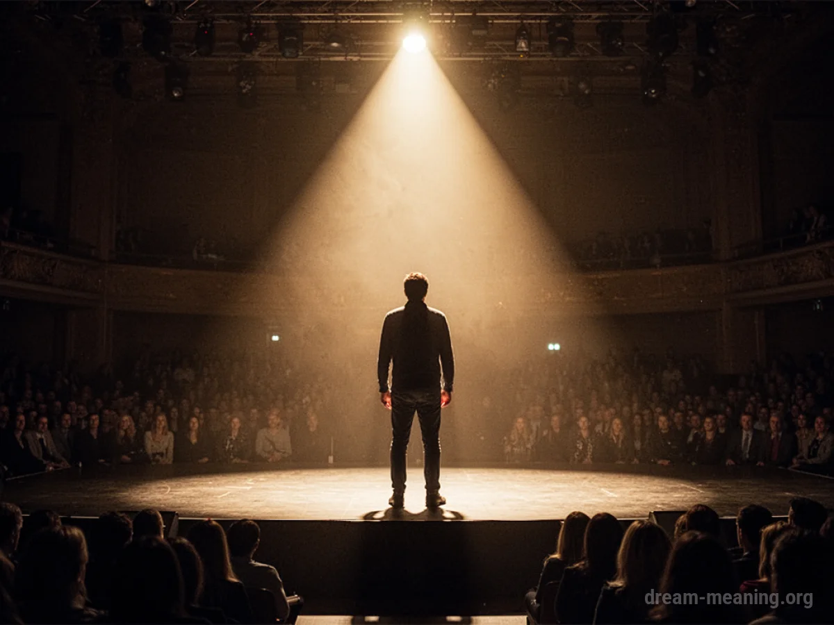 Silhouette of a person on a stage under a spotlight.
