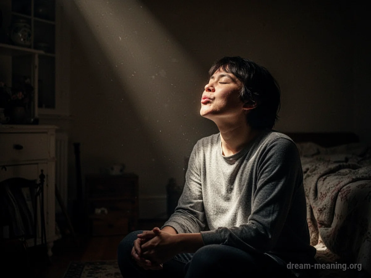 Person humming softly in a dimly lit room.