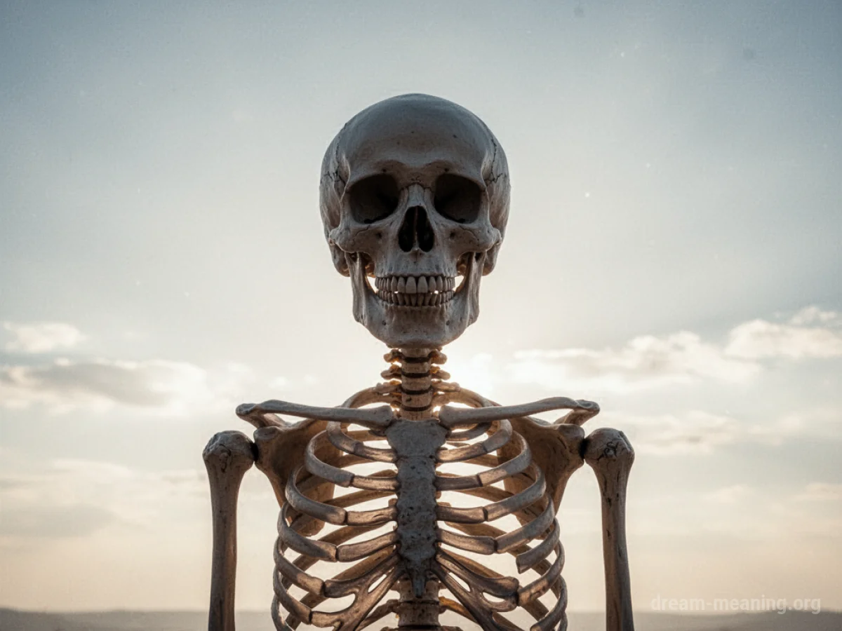 A silhouette of a smiling skeleton.