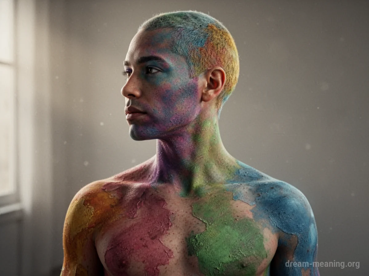 A person's outline with sections of skin displaying different hues.