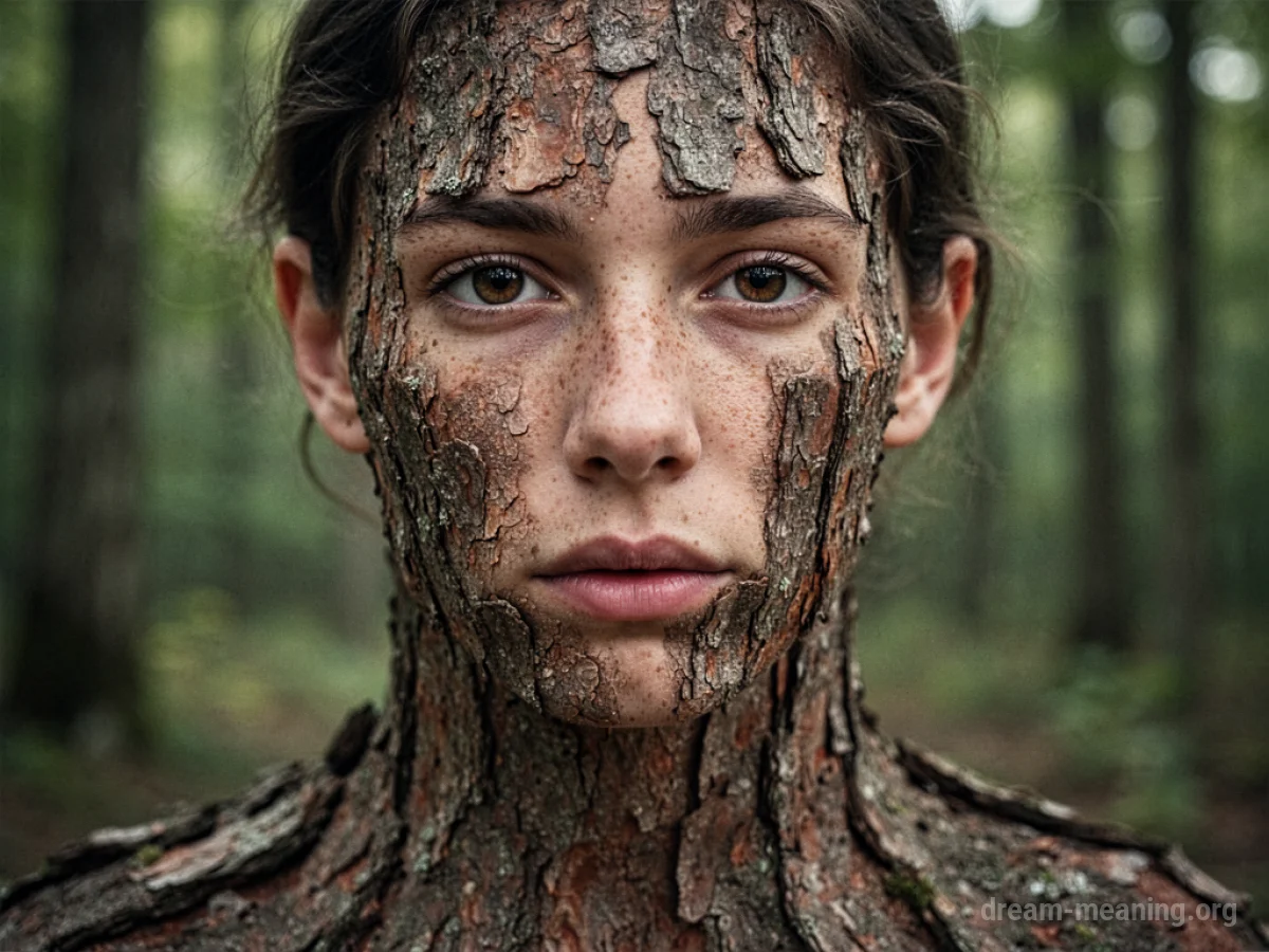 Close-up of human skin with a textured, bark-like surface.