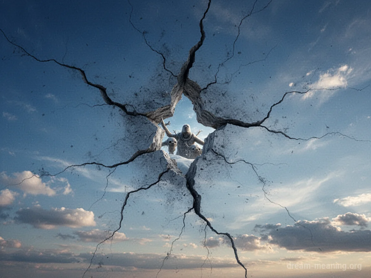 A blue sky with a sharp, visible crack running through it.