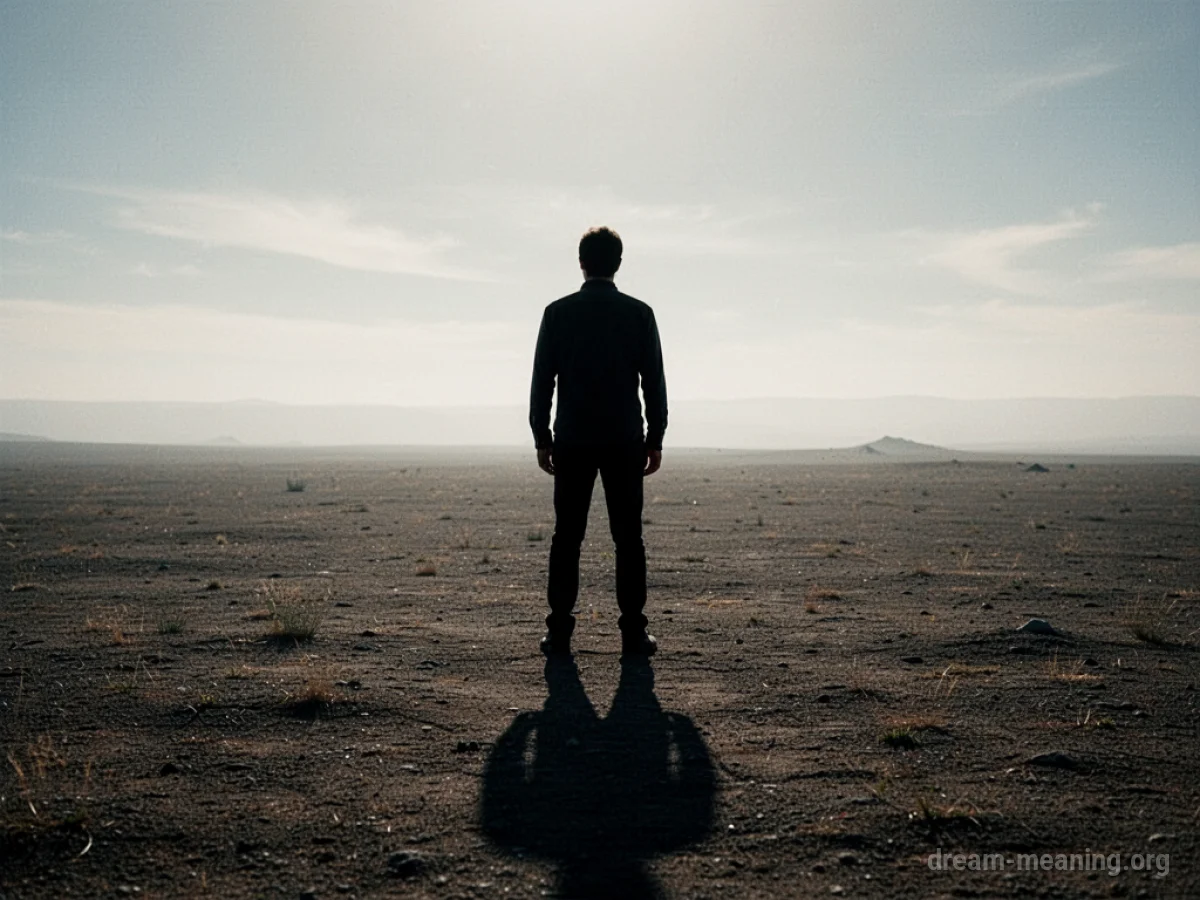 Silhouette of a person standing in a vast, empty landscape.