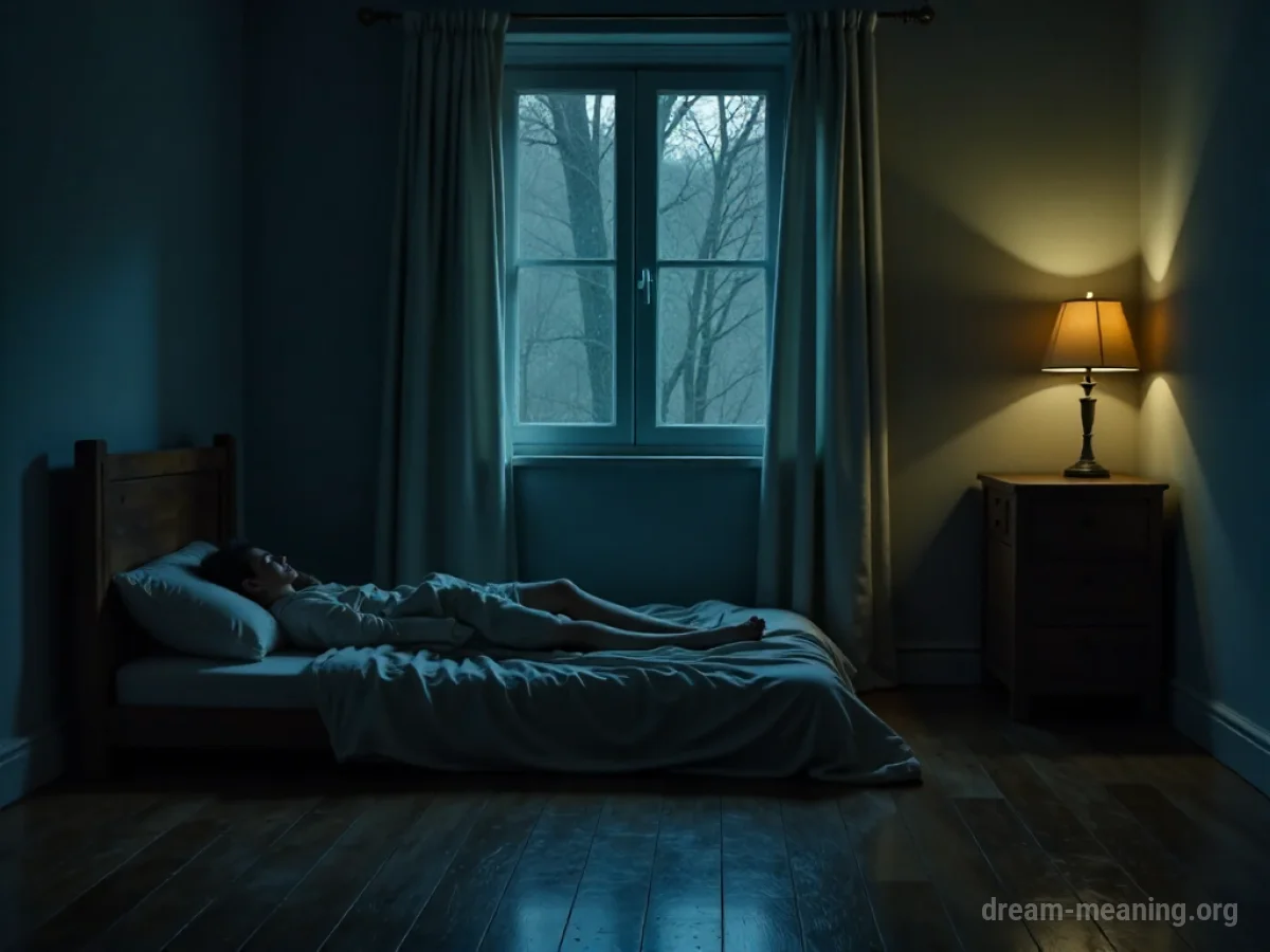 A person lying down on a wooden floor.