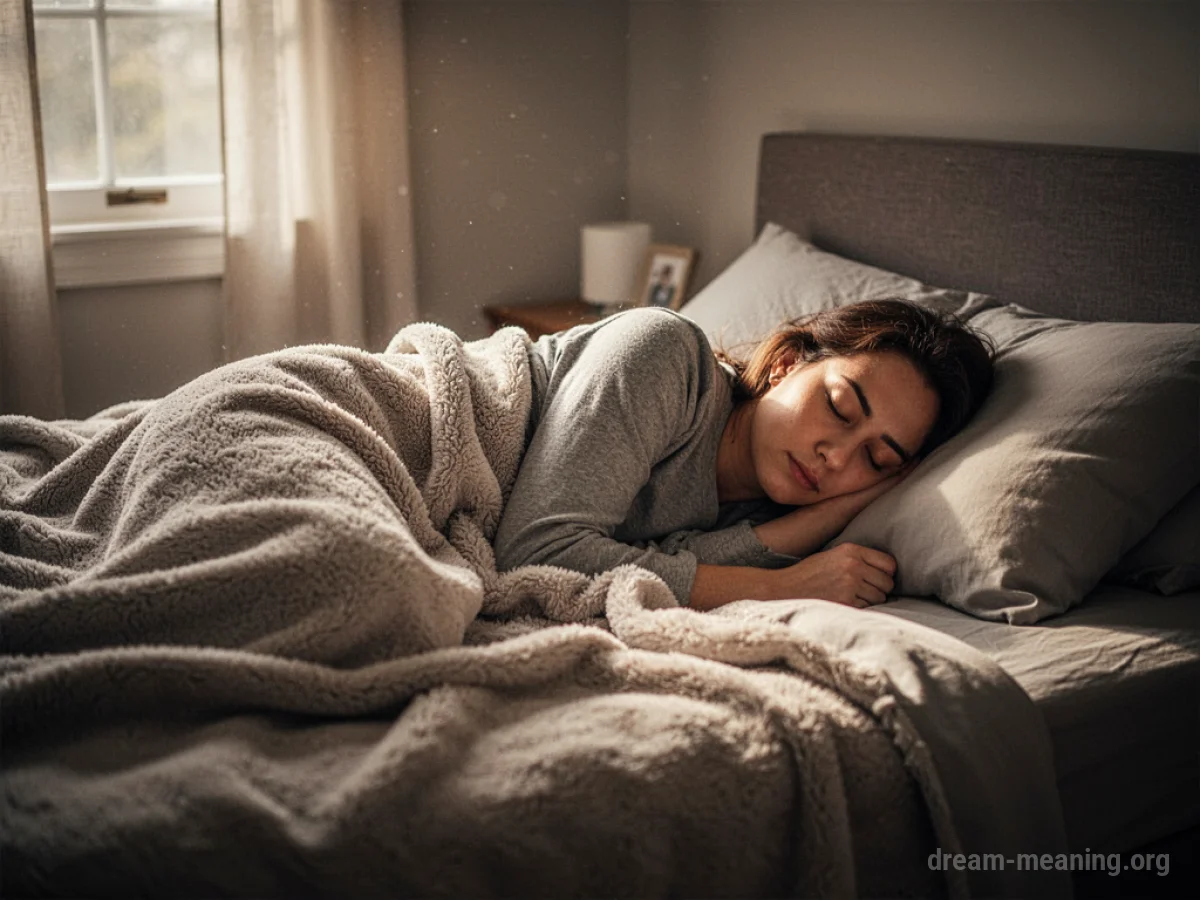 A person sleeping deeply in a bed.