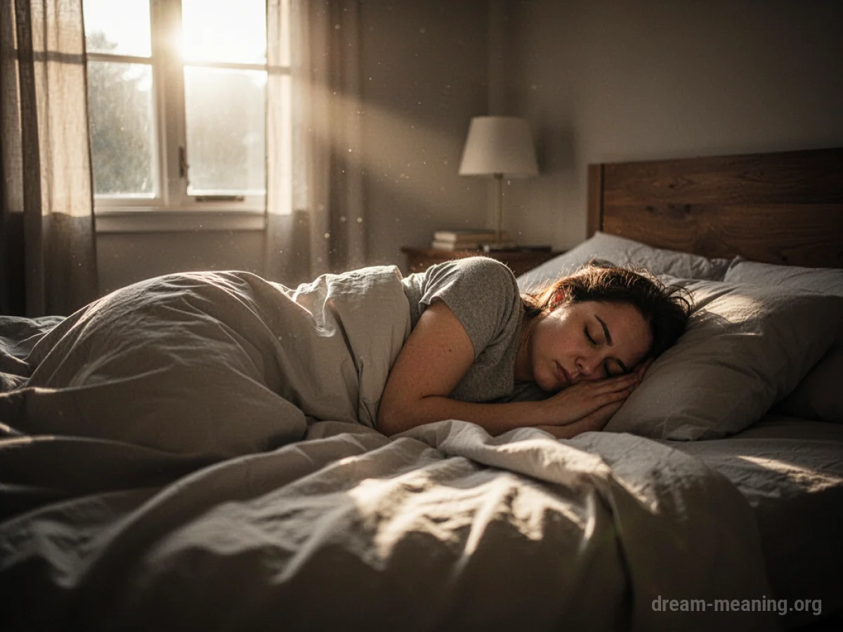 Person sleeping soundly in a sunlit bedroom.