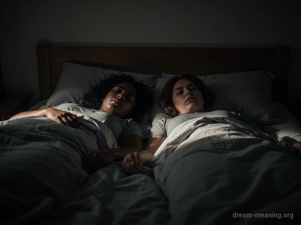 Two silhouetted figures lying on a bed in darkness.