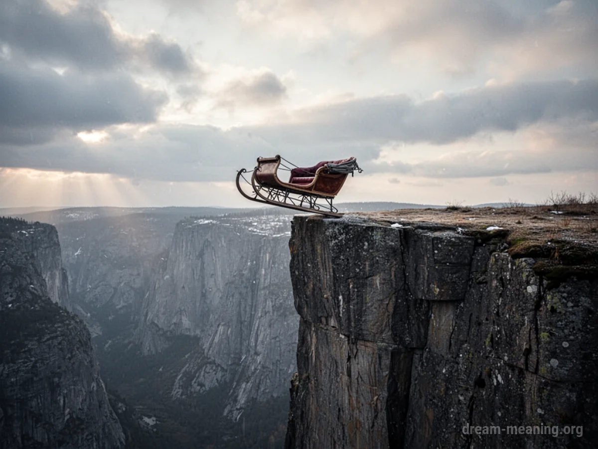 A sleigh at the edge of a cliff.