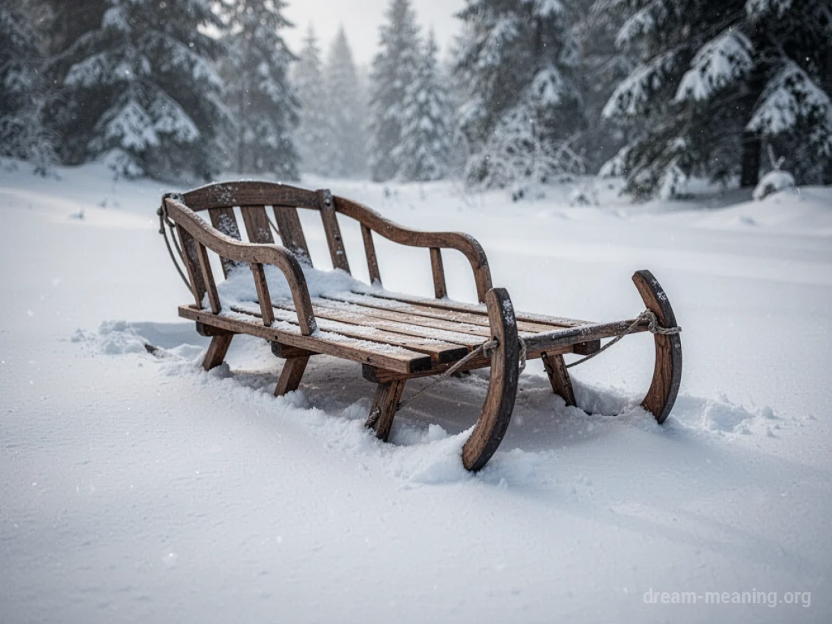 A sleigh deeply embedded in a snowdrift.