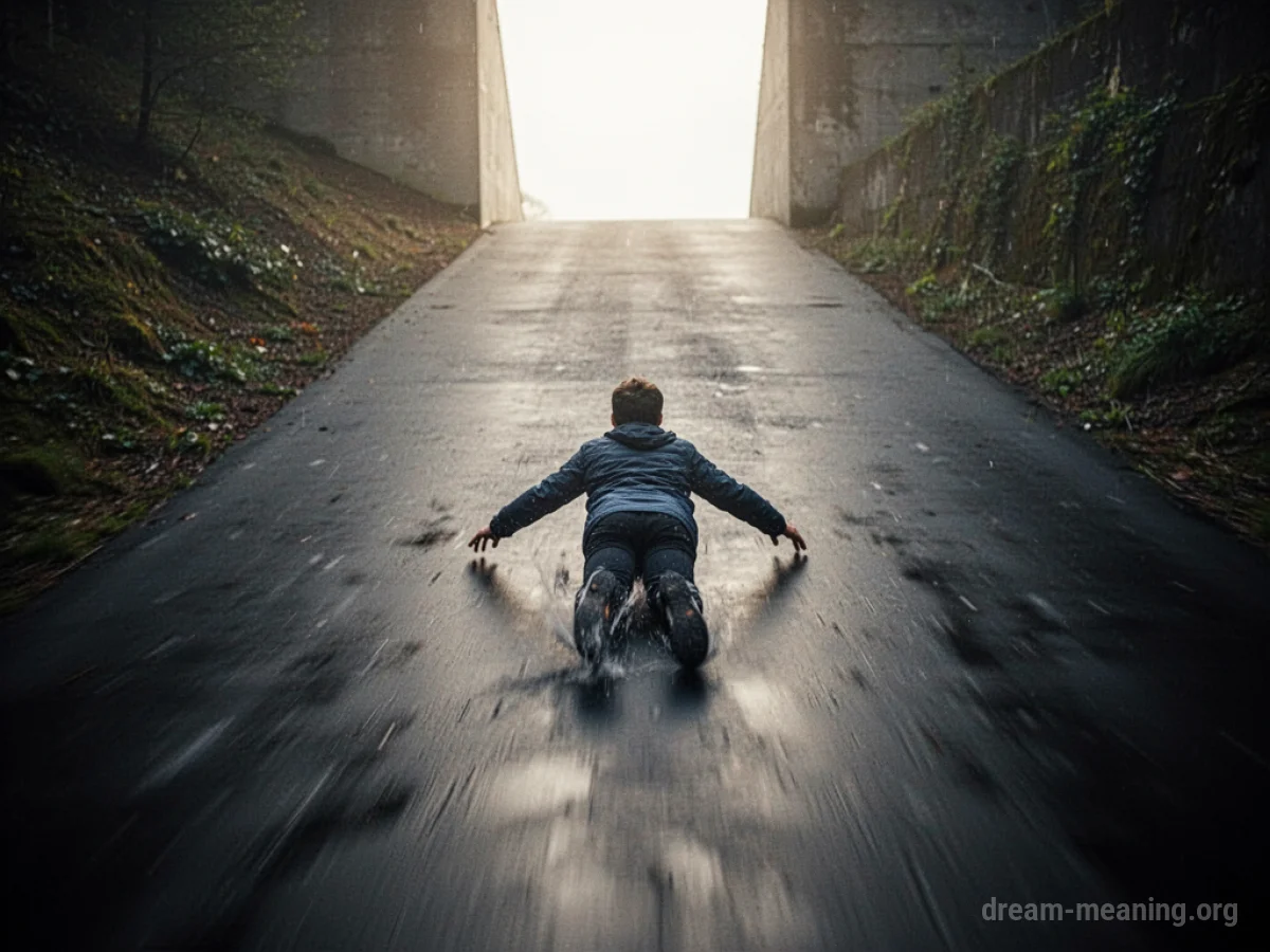 Silhouette of a person sliding down a dark slope.