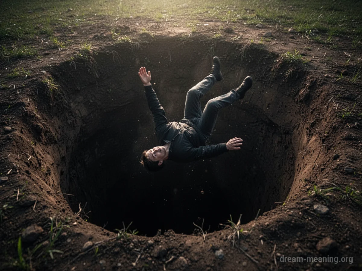 Silhouette falling into a dark hole