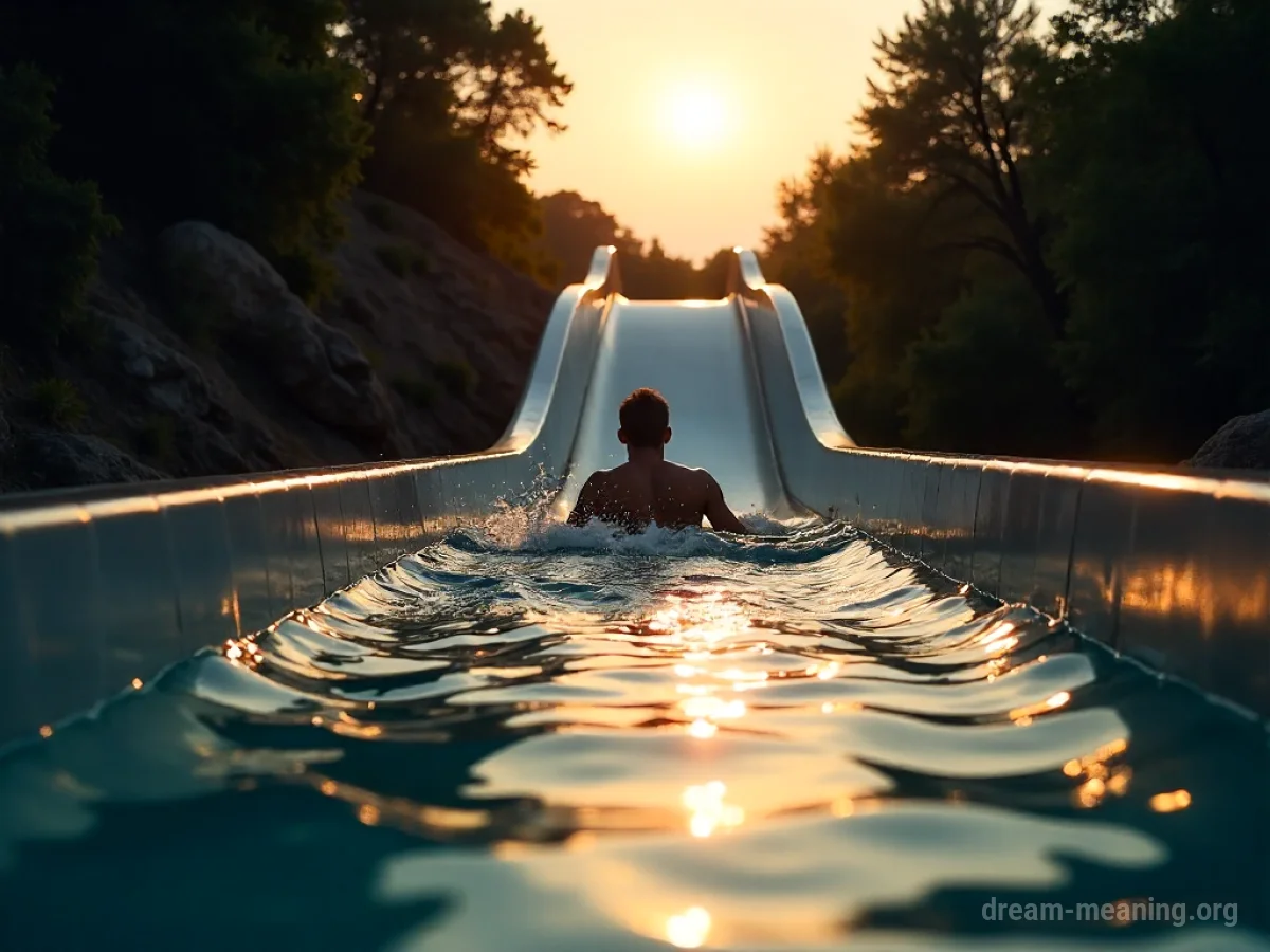 Silhouette of a figure sliding down a surface towards dark water.