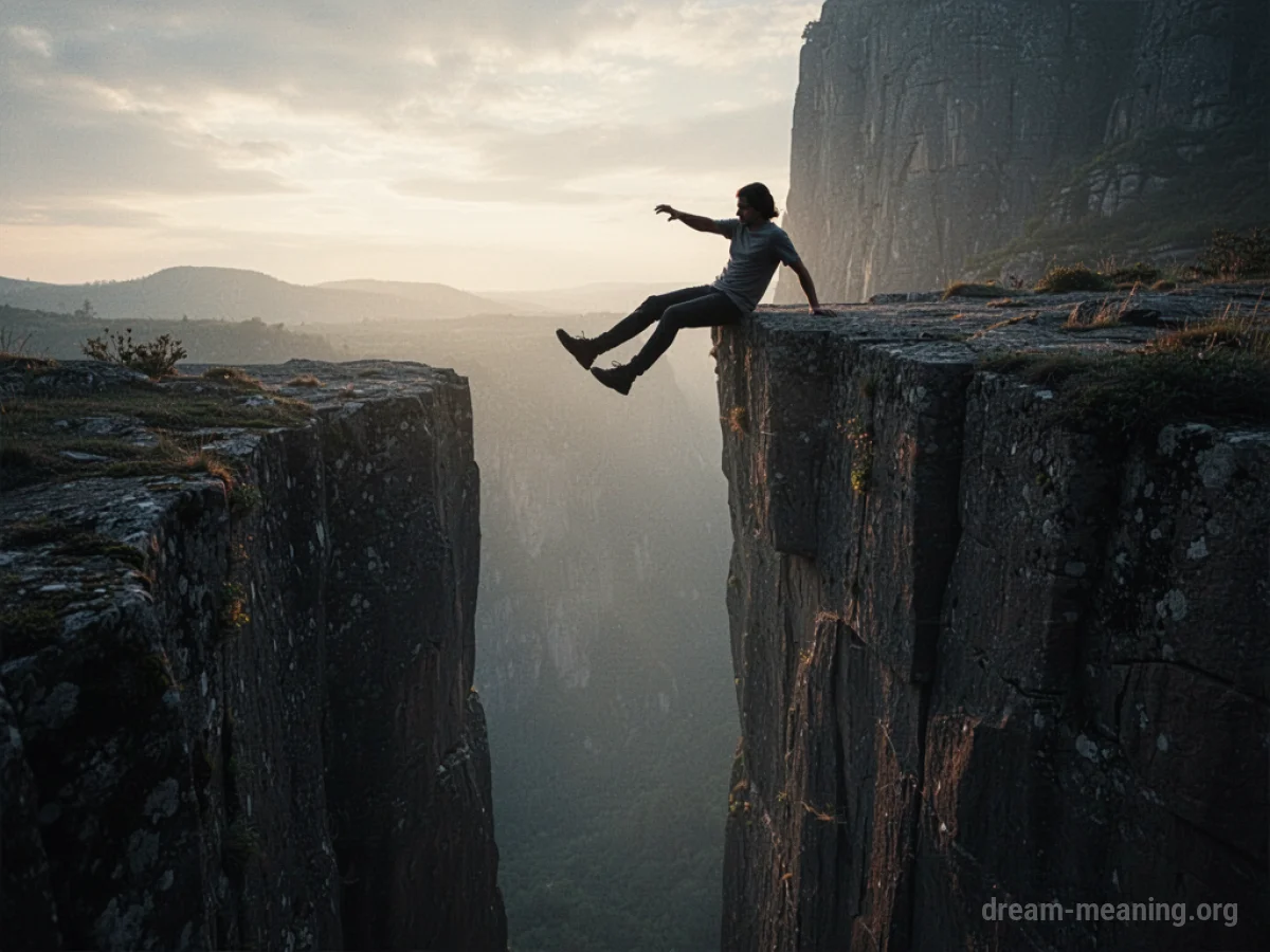 Silhouette of a person sliding down a steep cliff.