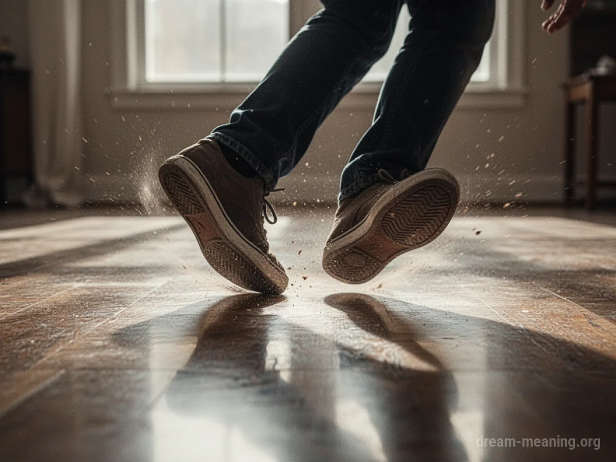Feet sliding across a shiny floor.