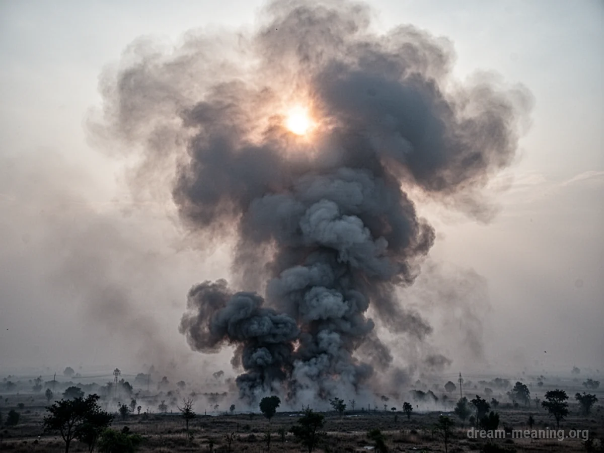 Thick gray smoke fills the sky, blocking out the sun.
