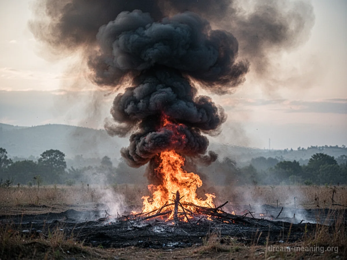 Dark smoke billowing upwards from a bright fire.