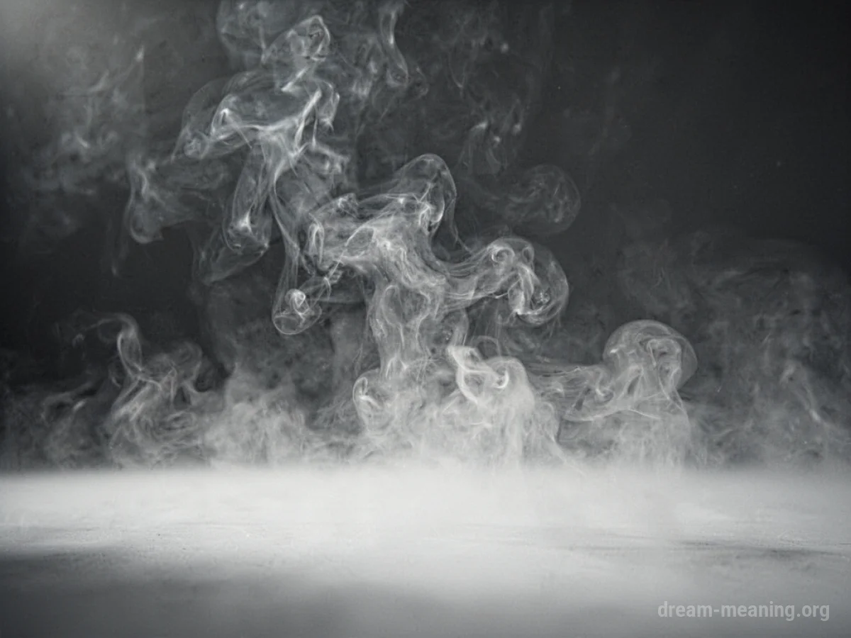 Grey smoke transforming into a white mist.