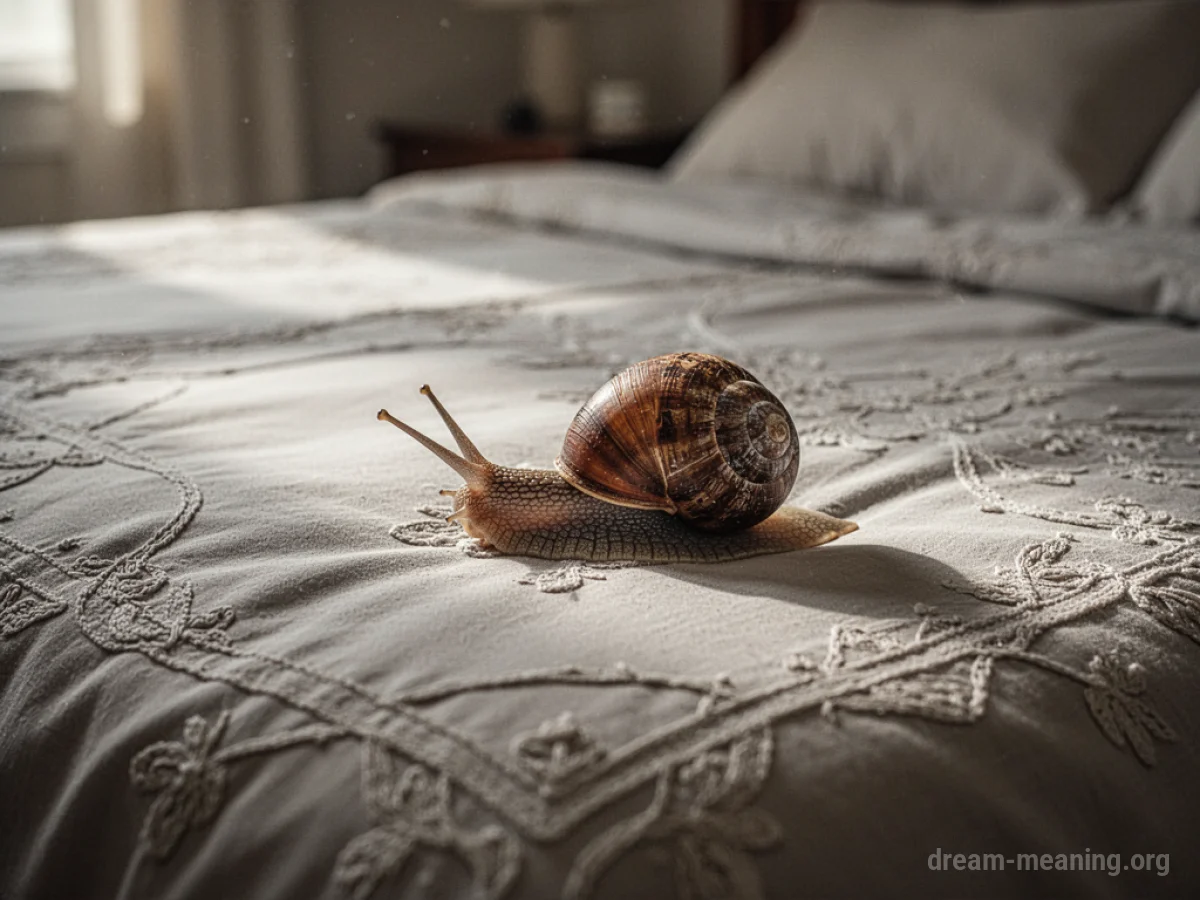 A snail on a bed.