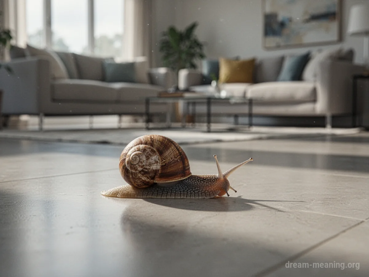 A snail on the floor inside a house.