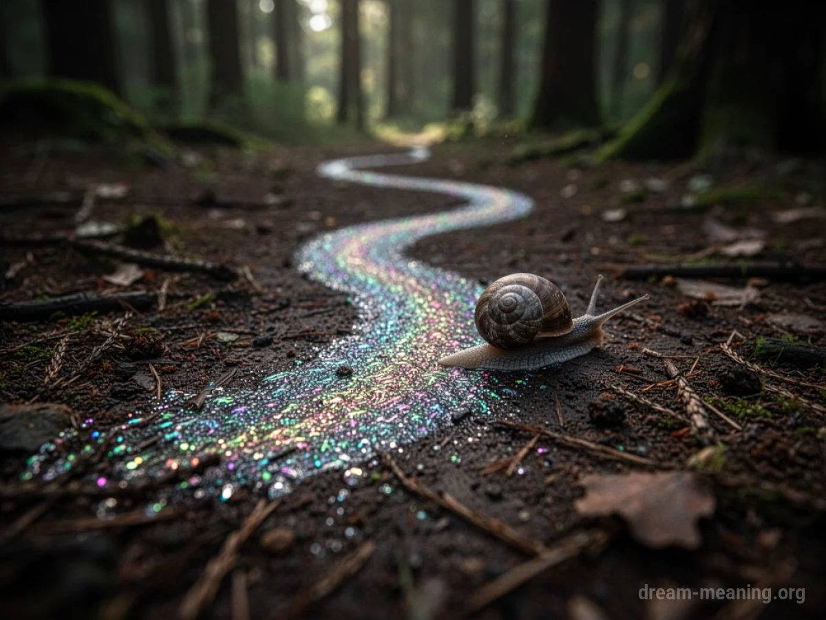 A shiny, viscous trail marking a path across dark earth.