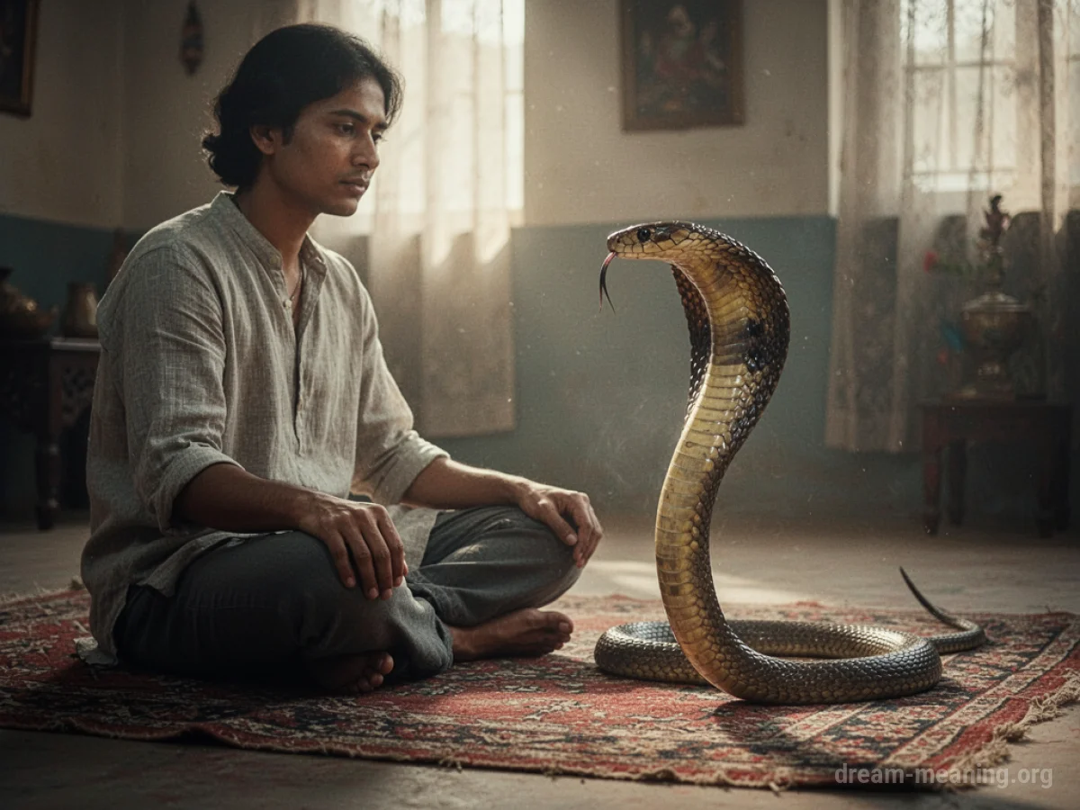 A person facing a swaying cobra.