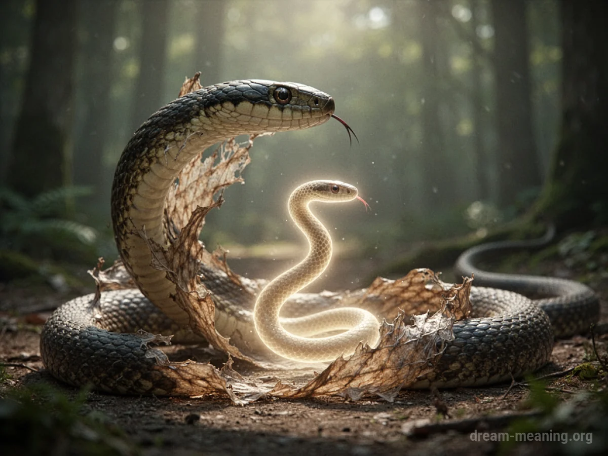 A snake shedding its skin with a new form appearing from the old.