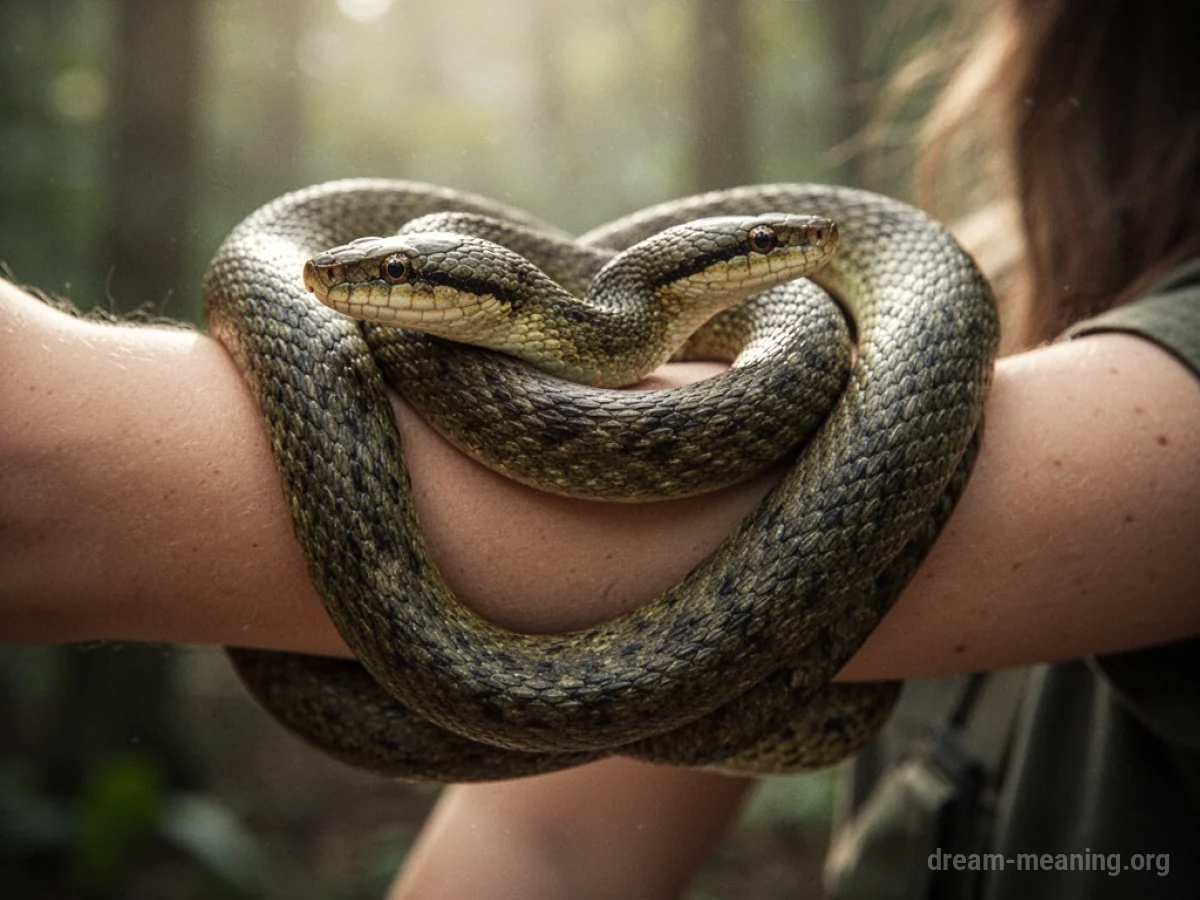 A serpent wrapped around a person's arm.