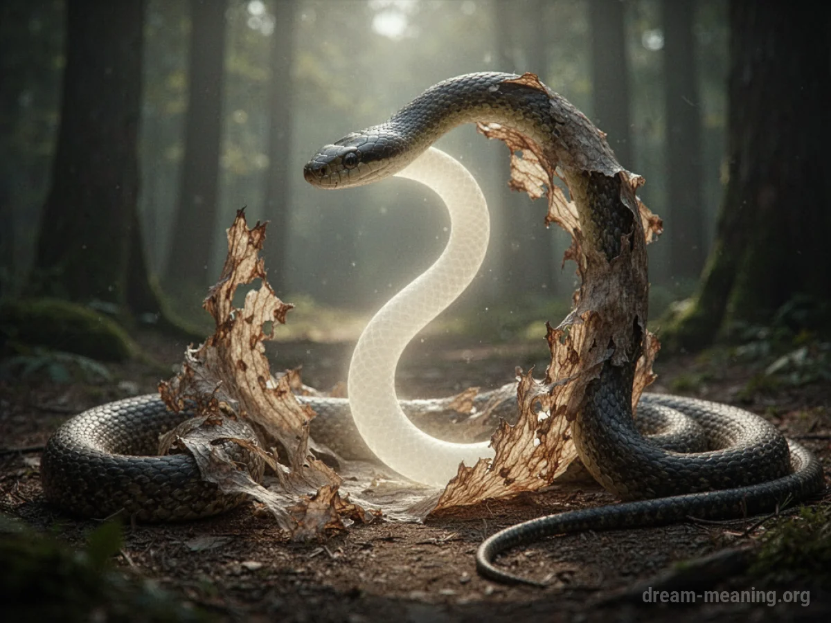 A snake's skin peeling away to reveal a new, vibrant snake beneath.