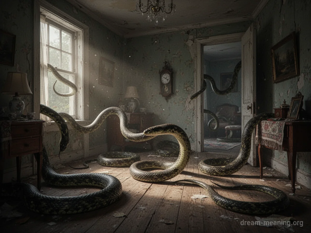 Snakes moving through the interior of a house.