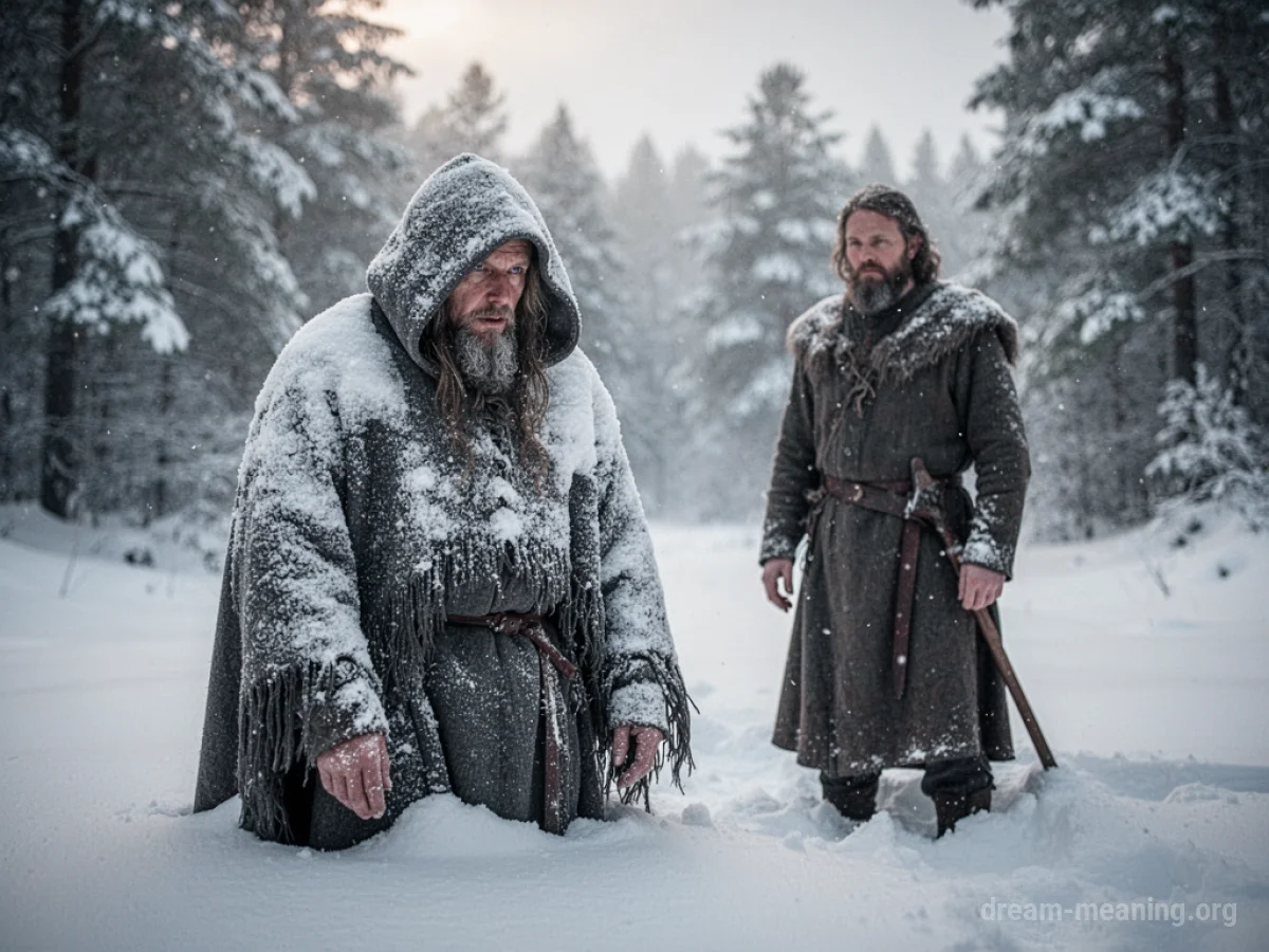 A person partially submerged in snow with another person standing close by.