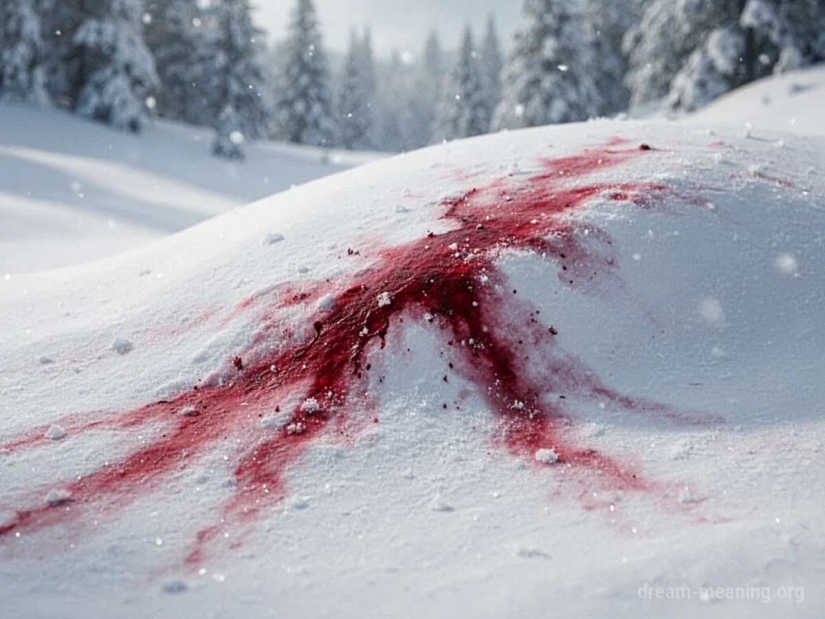 White snow with distinct red streaks running through it.