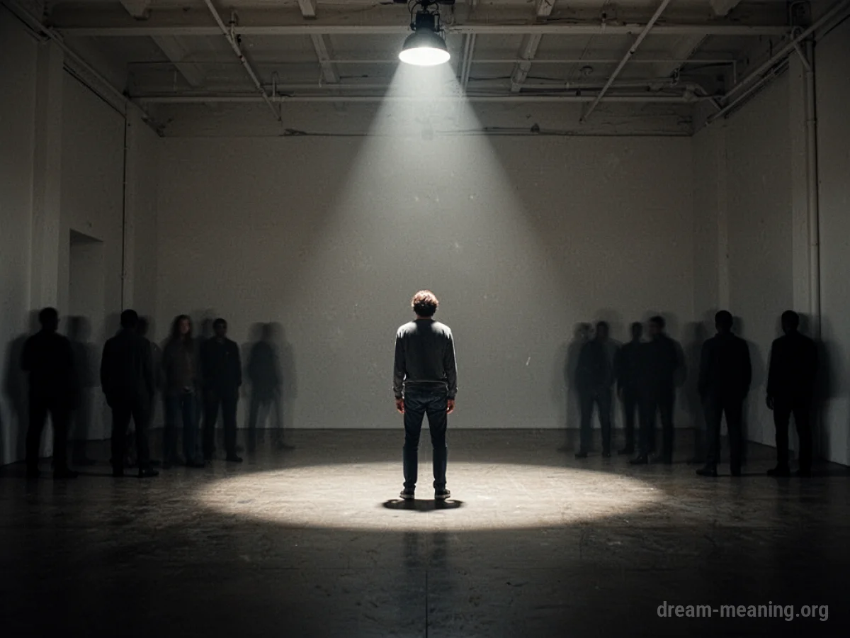 Silhouette of a person on a stage facing an unseen crowd.