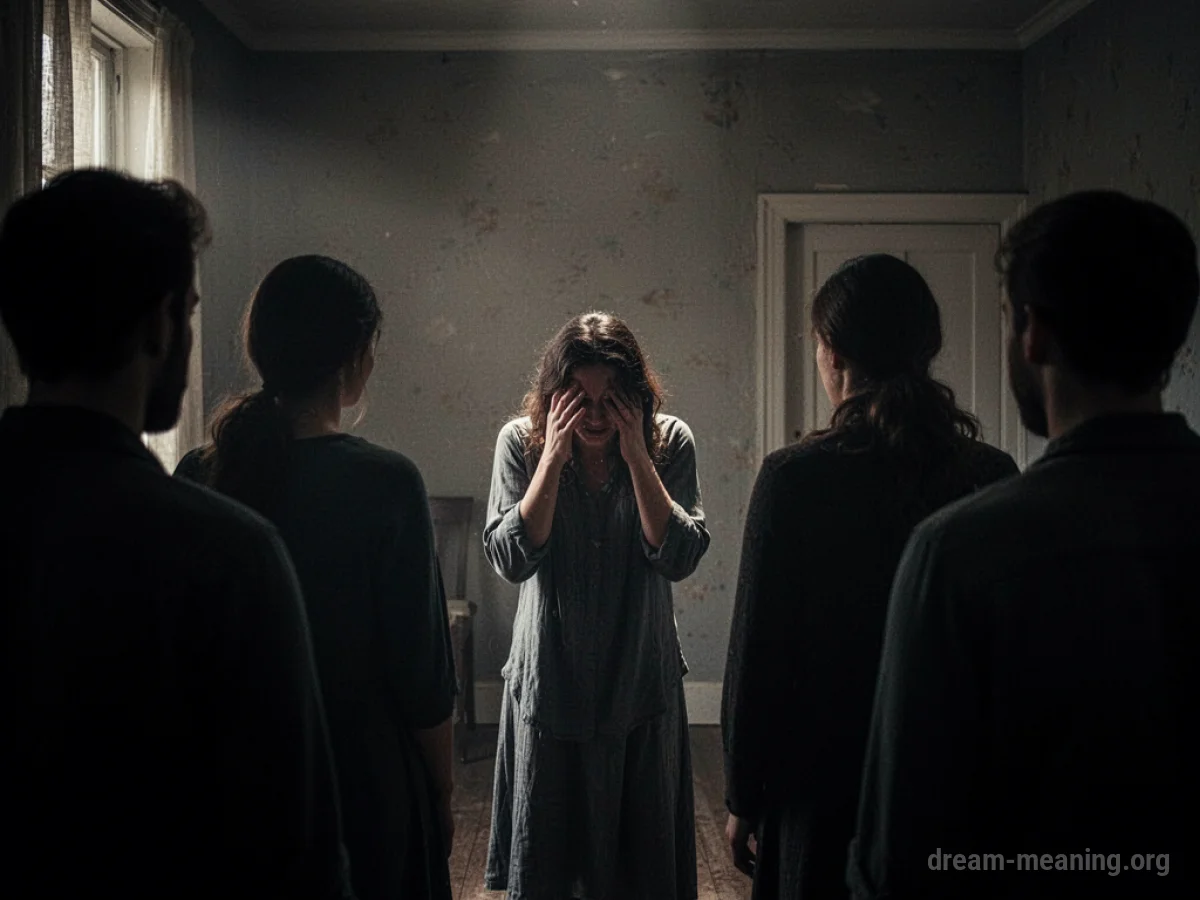Silhouettes of people in a room, with one person isolated and looking down.