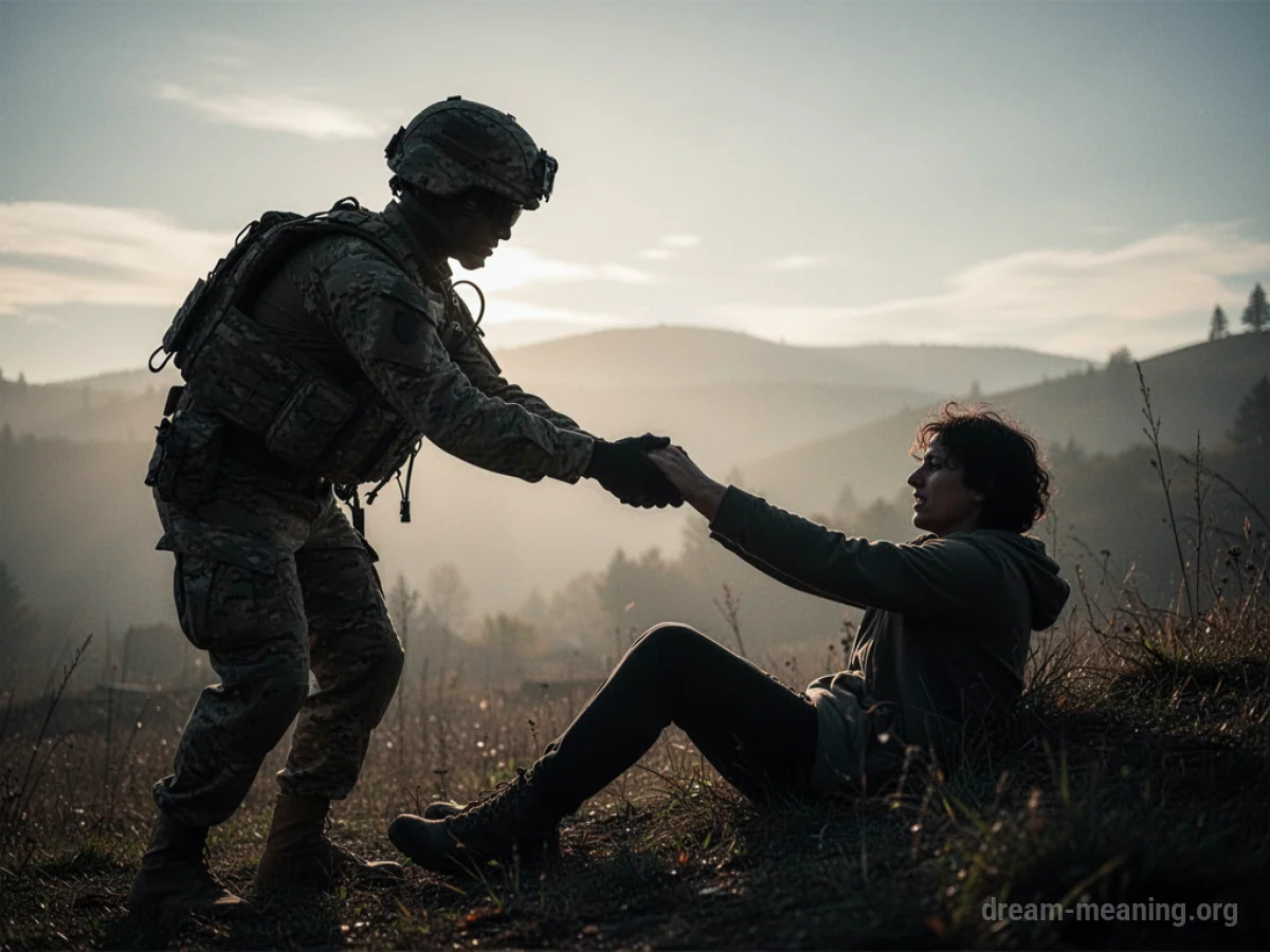 A soldier's hand reaching out to pull someone up.