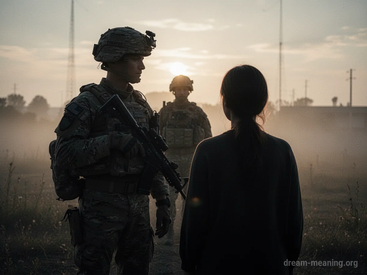 Silhouette of a soldier standing protectively.