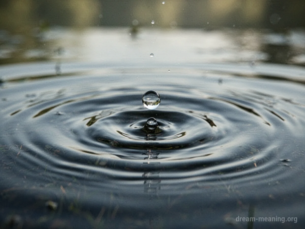 A clear drop of liquid disappearing into water.