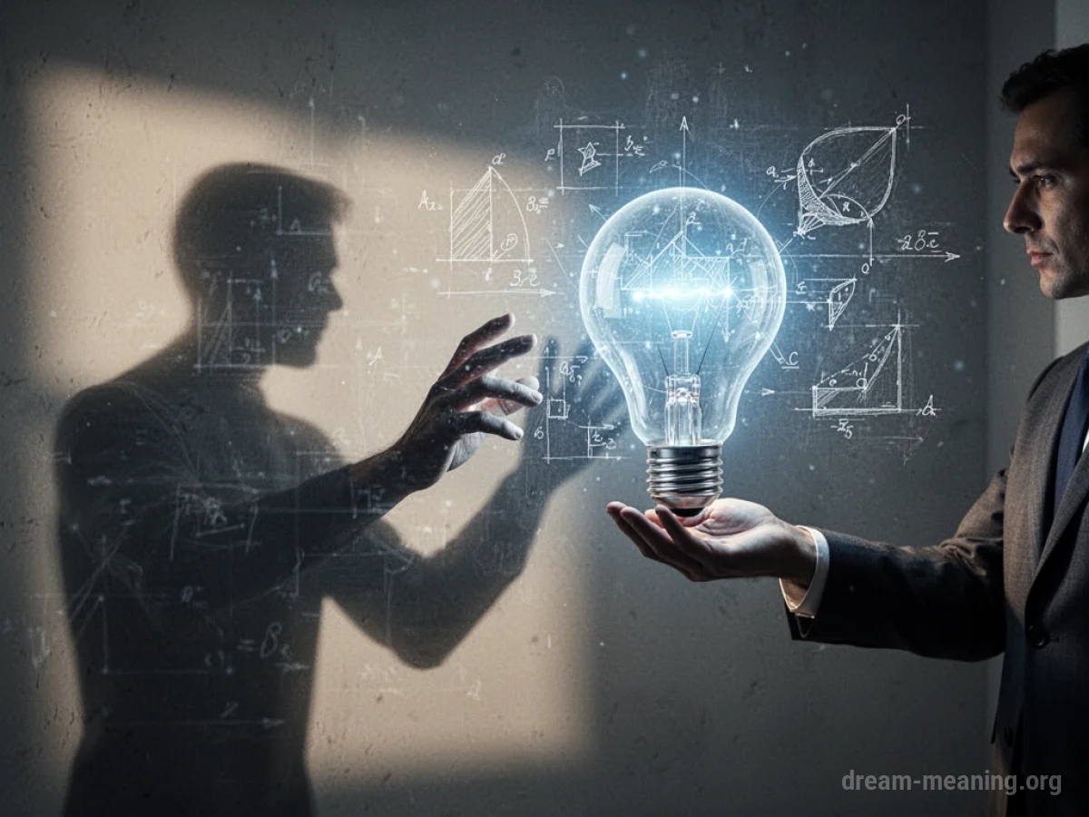 A shadowy hand reaching towards a bright idea held by another person.