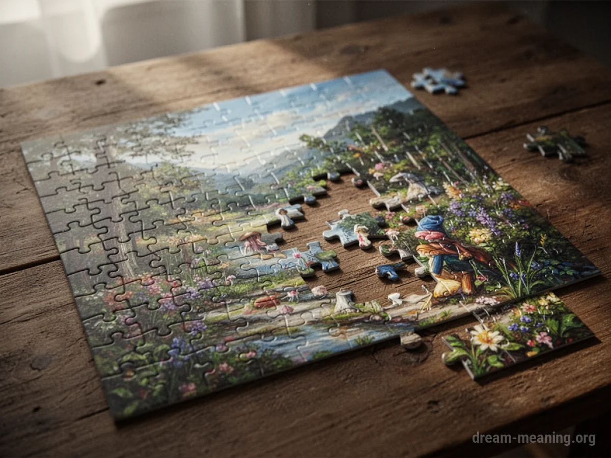 Hands fitting together pieces of a jigsaw puzzle.