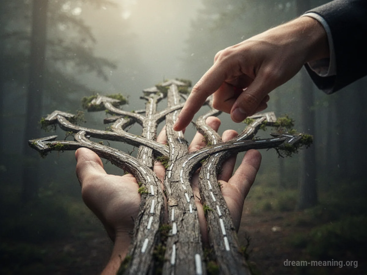 A hand pointing down a path held by another hand.