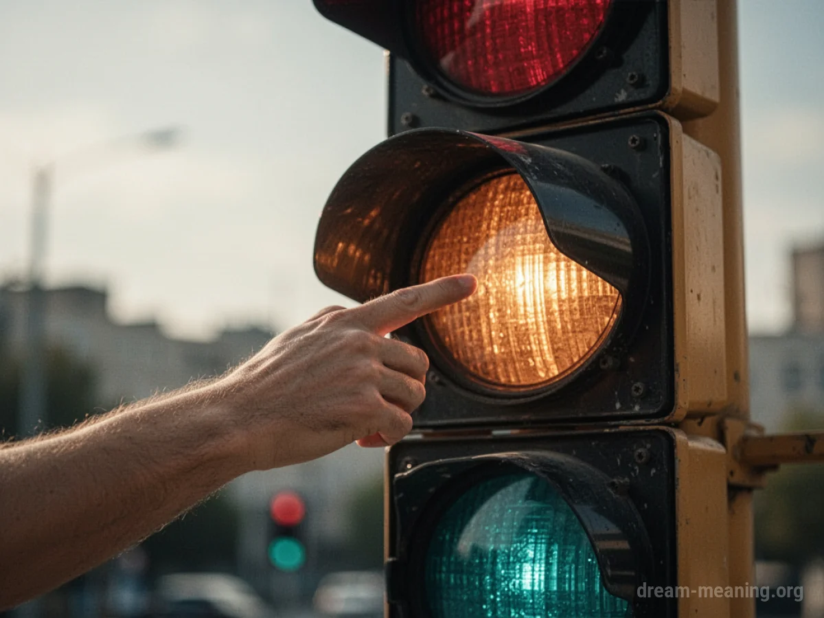 A hand reaching to activate a traffic signal light.