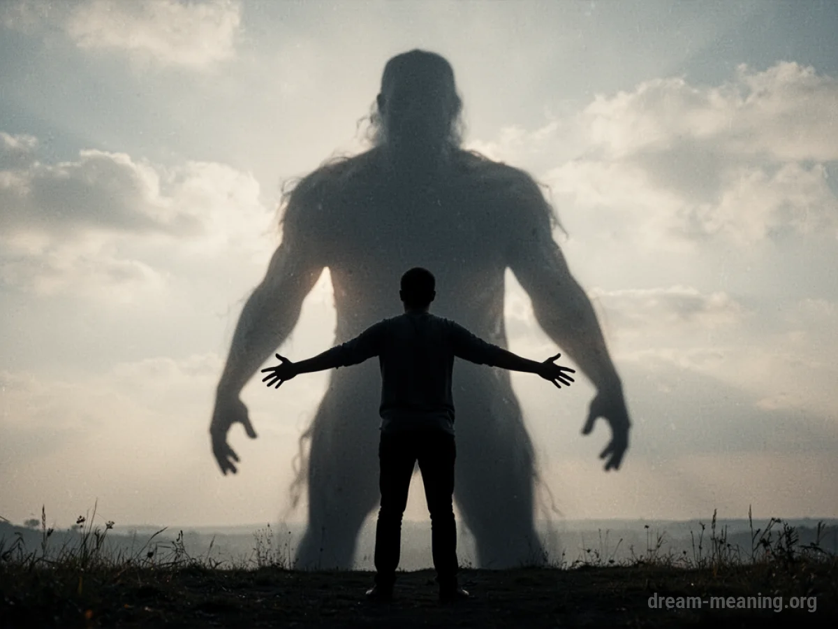 Silhouette of a person facing away from a large shadow.