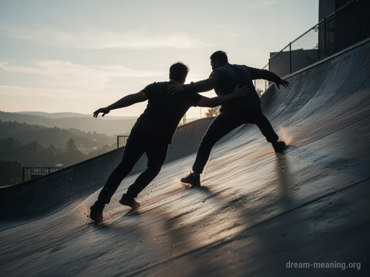 Silhouette of a person being pushed down a slippery slope.