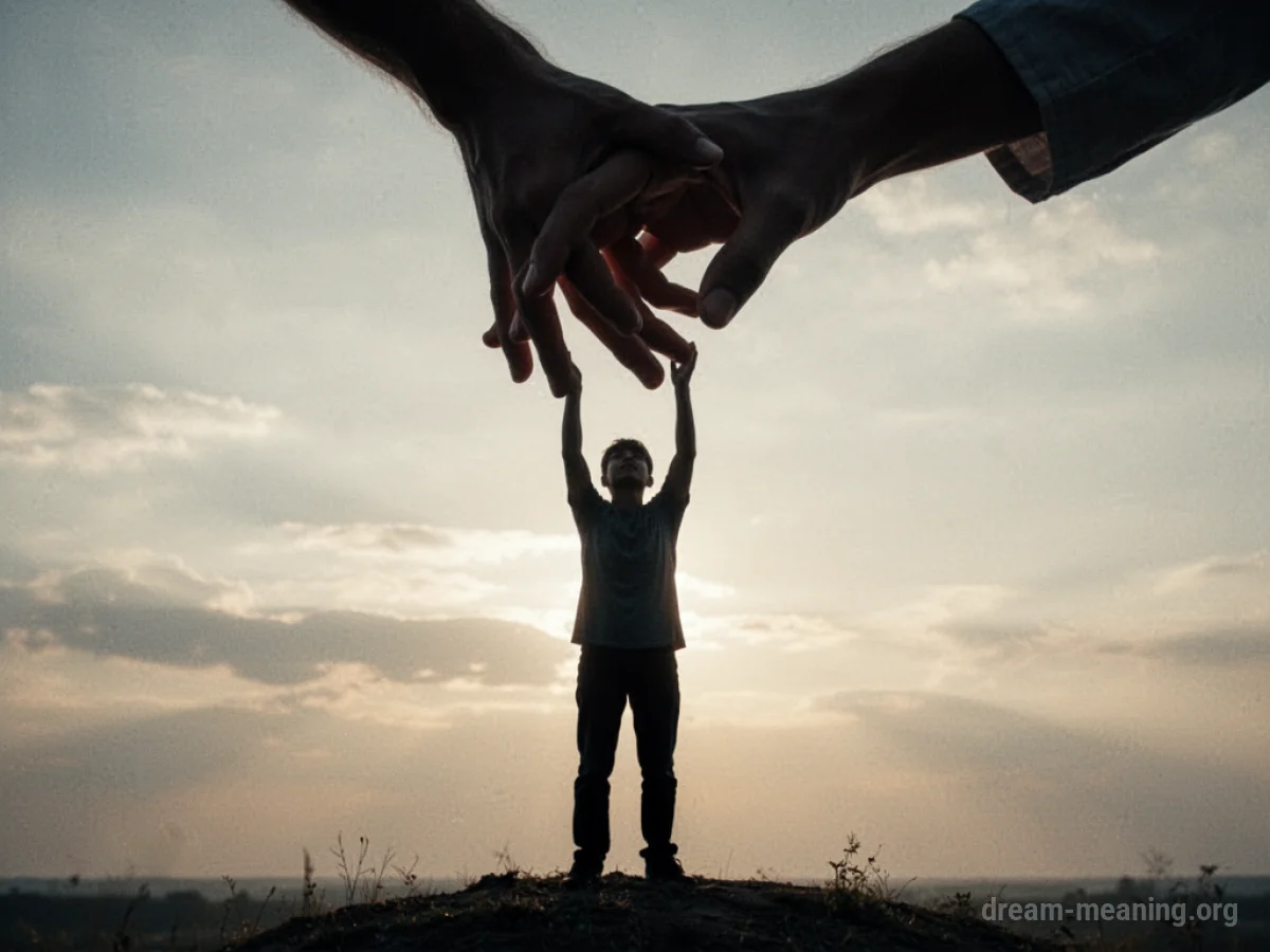 A hand reaching down to lift another person.