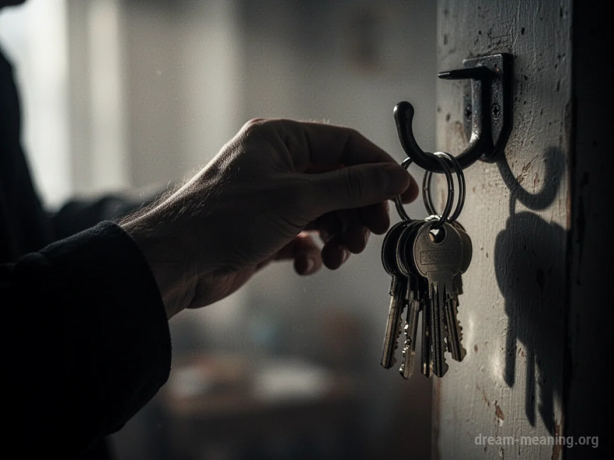 A shadowy hand reaching for a set of keys.