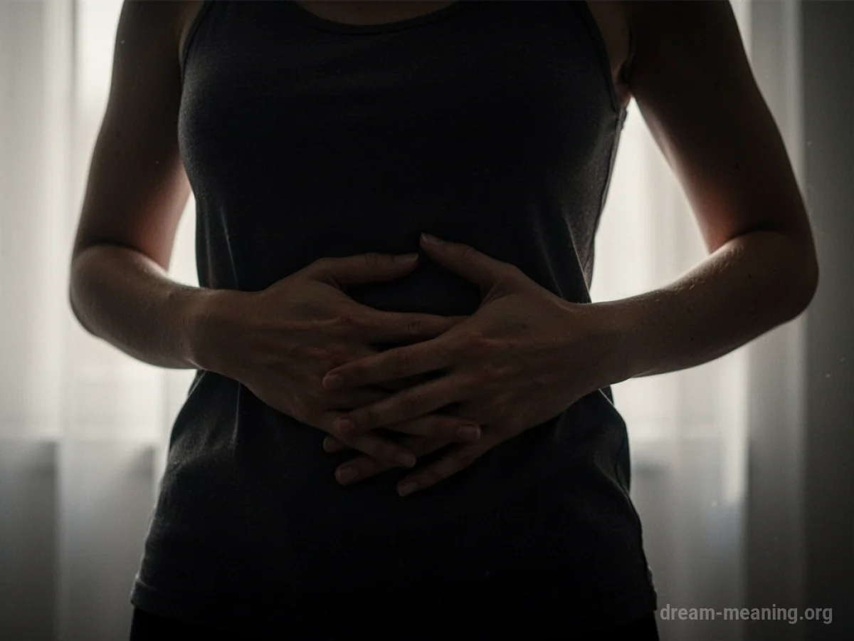 A person's silhouette with a hand resting on their abdomen.