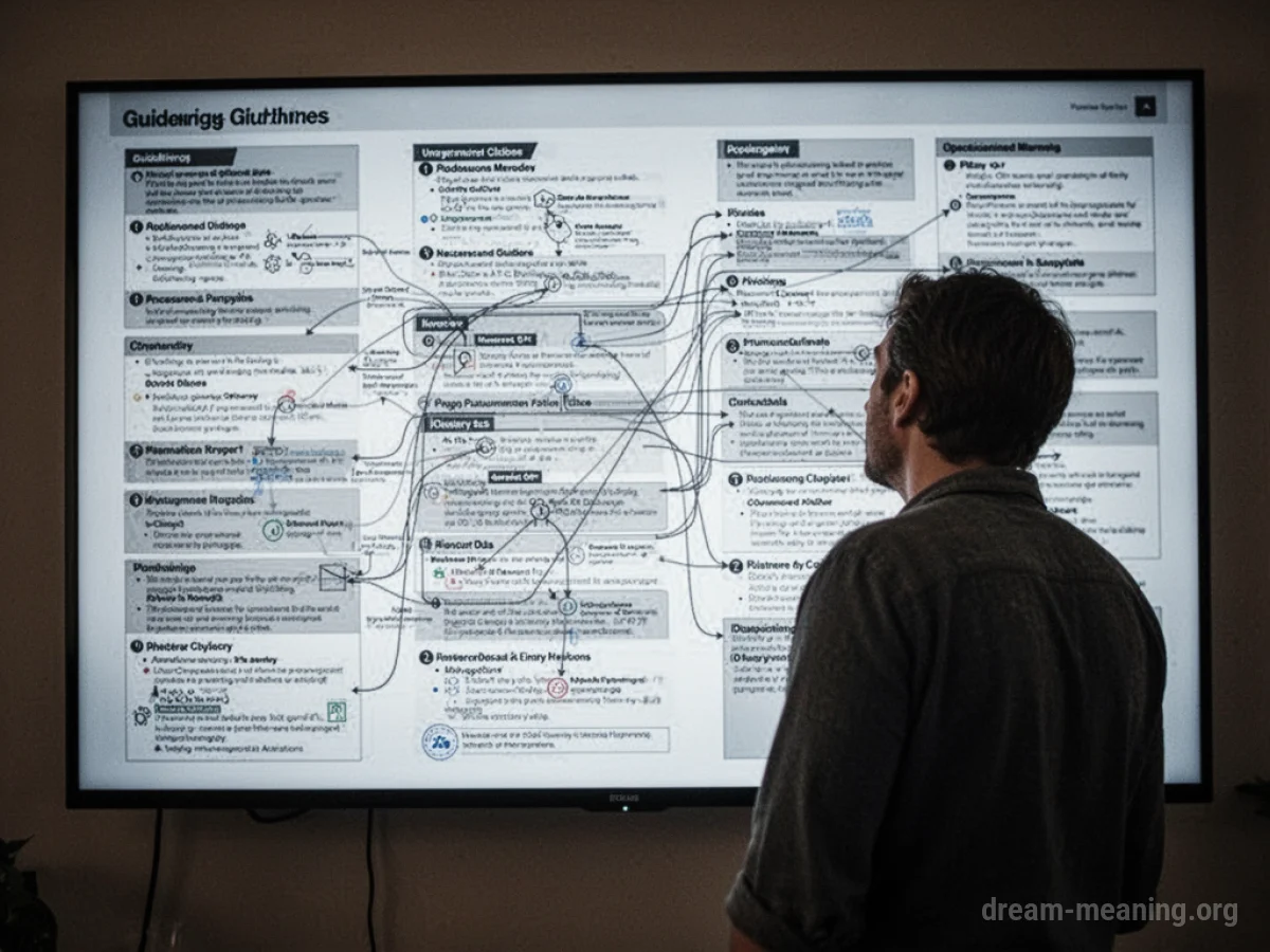 A person observing a detailed list of rules on a screen.