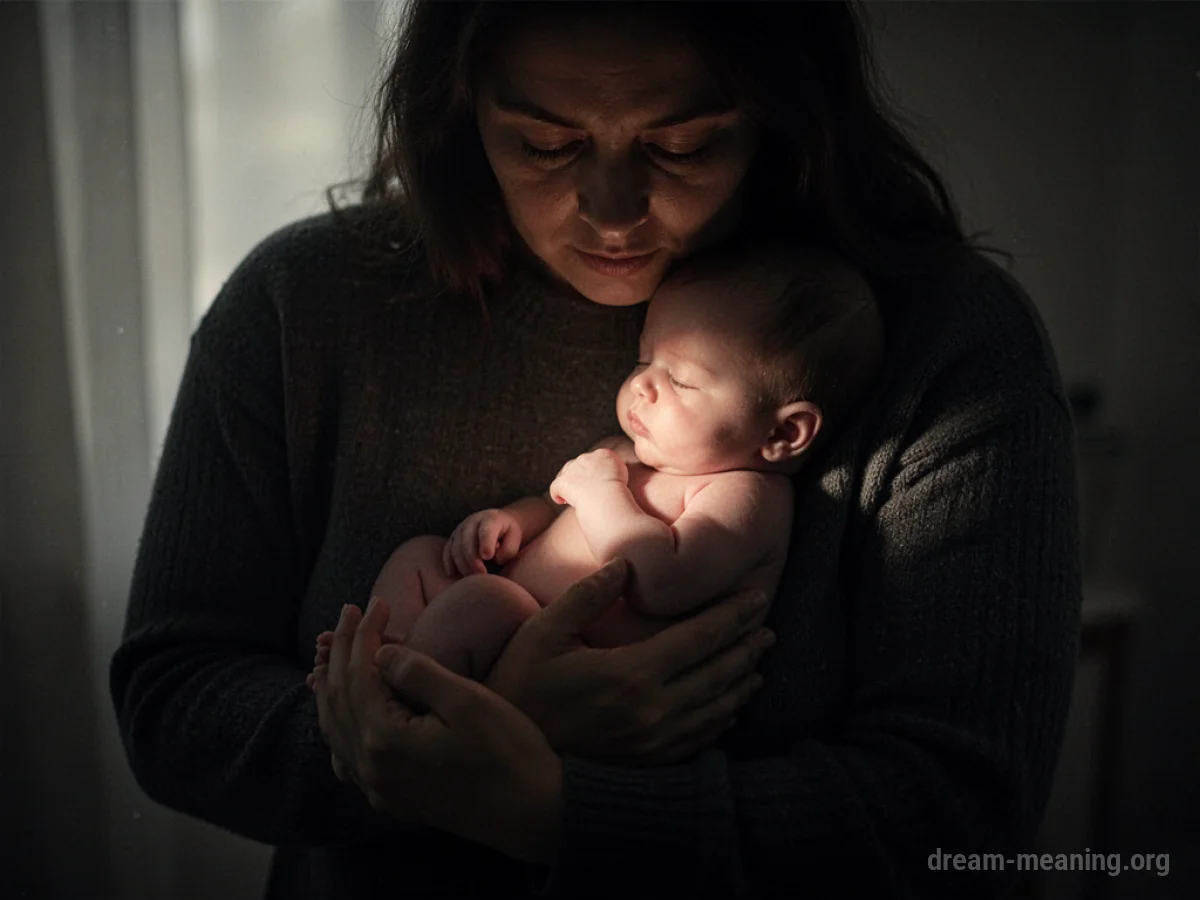 A person's arms cradling a small, indistinct baby.